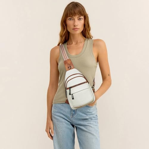 Leresas Sling Bag for Women Men Sling Purse Backpack 2024 Crossbody Bags Fanny Pack Trendy Vegan Leather Anti Theft Beige