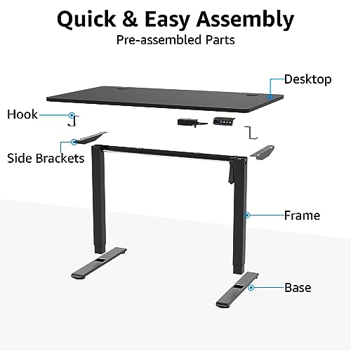 MOUNTUP Height Adjustable Electric Standing Desk Whole-Piece, 48 x 24 Inches Quick Assembly Sit Stand Desk, Stand Up Desk with Memory Controller, Ergonomic Desk, Black