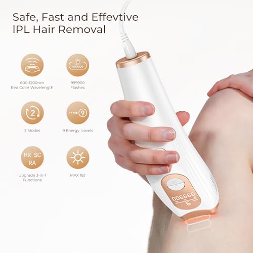 Laser Hair Removal IPL Laser Hair Removal for Women and Men Permanent, 999999 Flashes, At-Home Hair Removal Device for Facial Legs Arms Whole Body Use (White Gold)