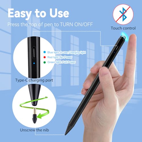 iPad Pro 12.9" 6th/5th/4th Stylus Pencil,1.5mm Palm Rejection Fine Tip Active Pen Compatible with Apple Pencil for iPad Pro 12.9-Inch 6th/5th/4th Gen Stylus for Drawing Sketching Pen Black