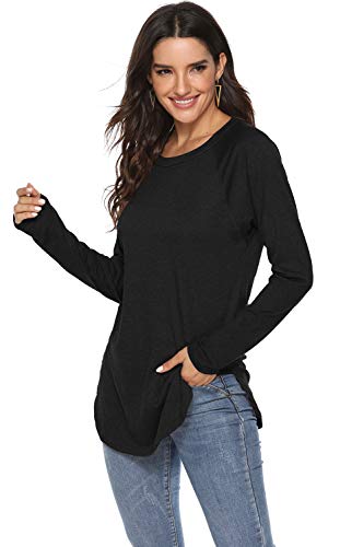 Newchoice Tunic Tops for Leggings for Tall Women Basic Tees Long Sleeve Tshirts (M,White)