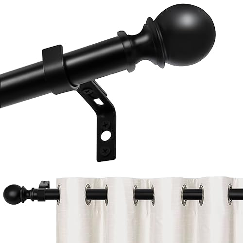 TEAKMAMA 1 Inch Black Small Curtain Rods for Windows 18 to 28 Inches(1.5-2.3ft), Heavy Duty Window Curtain Rods, Adjustable Decorative Curtain Rod with Ball Finials, 16''-28''