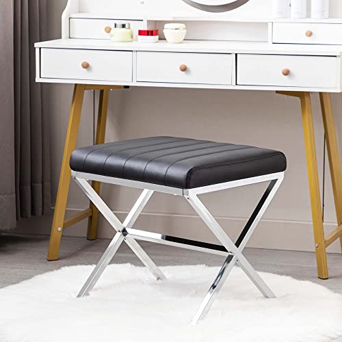 DUHOME Vanity Stool,Modern PU Leather Ottoman Stool Chair for Vanity,Vanity Bench, Rectangle Makeup Stool Padded Vanity Seat Foot Rest for Makeup Room, Living Room, Dressing Room,Black