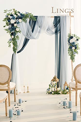 Ling's Moment Deluxe Spring Pink Artificial Wedding Arch Flowers with Drapes Kit-Pack of 5, 2pcs Flower Arrangements 3pcs Hanging Sheer Drapes Ceremony Arbor Reception Backdrop Floral Decoration