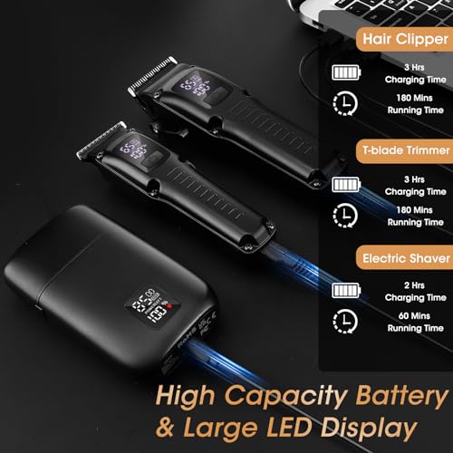 QREEYX Professional Hair Clipper for Men, 3 in 1 Hair Clipper Beard Trimmer and Electric Foil Shaver Set with LED Display, Cordless Grooming Kit for Home, Travel, Barber, Ideal Gift for Him