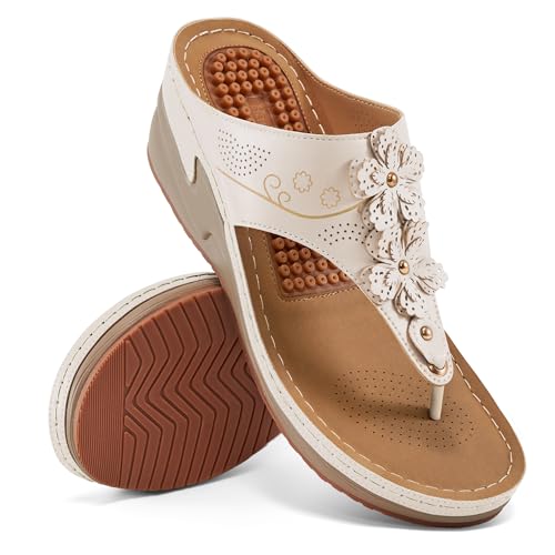 HARENCE Wedge Sandals for Women Dressy: Comfortable Cushion Footbed Walking Platform Shoes Summer Casual Womens Flip Flops