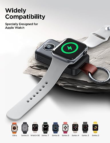 JOYROOM Portable 2000mAh Wireless Charger Compatible for Apple Watch Series 9/8/7/6/5/4/3/2/SE/UItra 2/Ultra, Compact Magnetic iWatch Charger Keychain Style Travel Essentials (Black)