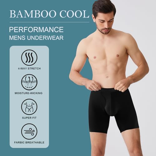 BAMBOO COOL Men's Underwear Boxer Briefs Soft Breathable with Fly Underwear For Men 4 Pack