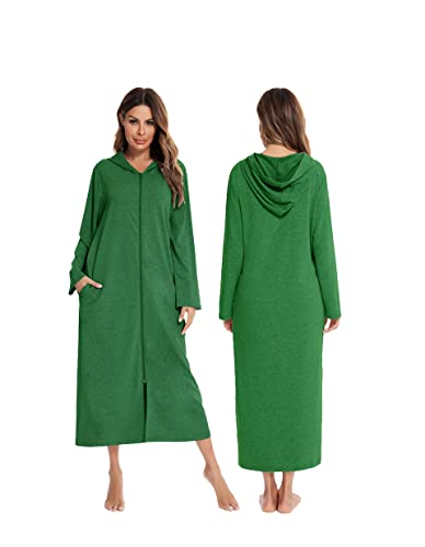 HALCYEEN Womens Zip Up Soft Cotton Robe with Hoodied Long Soft Bathrobe House Coat M Wine Red