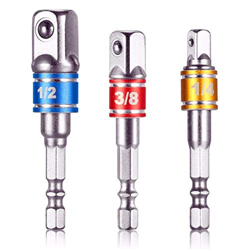 CIGOTU Tools Impact Socket Adapter Set 3pcs Joint Socket 1/4 3/8 1/2 In Hand Power Wrench Ratchet Drill Adapter/Extension Set Turns Power Drill Into High Speed Nut Driver (Black)
