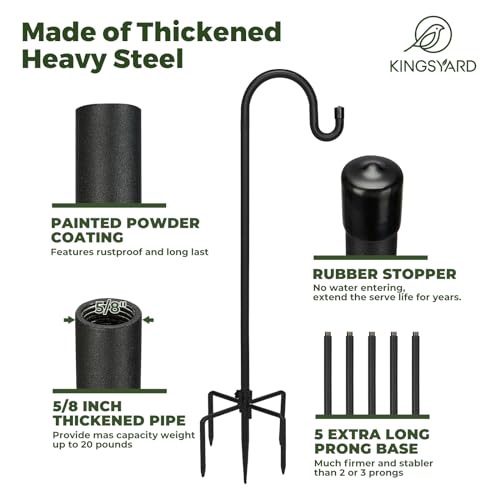 Kingsyard Adjustable Shepherd Hooks for Outdoor - 44 INCH Heavy Duty Bird Feeder Pole with 5 Prong Base, Hummingbird Feeder Stand, Garden Plant Baskets, Weddings Decor, Solar Light Lanterns