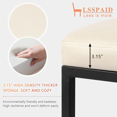 LSSPAID Counter Height Bar Stools Set of 2, 24.8 Inch Modern Upholstered Fabric Kitchen Island Chairs with Backrest and Footrest, Black Metal Leg for Kitchen Counter, Beige