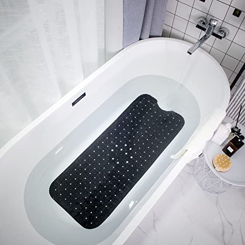 Linoows Bathtub and Shower Mats, Extra Long Non-Slip Bath Mat 39 x 16 Inch, Machine Washable Bath Tub Mat with Suction Cups & Drain Holes for Bathroom, Tan
