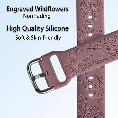 ORATYFAN Bands for Samsung Galaxy Watch 7/6/5/4 Band 40mm 44mm with Charms, 20mm Women Flower Engraved Silicone Replacement Strap for Galaxy Watch 5 Pro/Galaxy Watch 3/Galaxy Active 2/Watch 4 Classic
