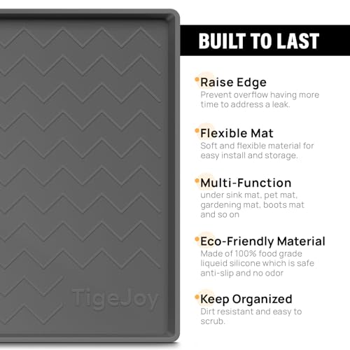 Tigejoy Under Sink Mat 19" x 19"- Waterproof Silicone Shelf Protector for Kitchen and Bathroom Cabinets, Under Sink Drip Tray Organizer, Mat for Kitchen Cabinet Organizers and Storage