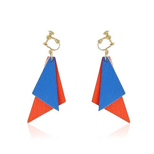 Clip On Earrings for Women Leather Dangle Drop Clip-on Women Earrings Non-Pierced Earrings (Clip-on Pink-42)