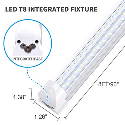 LIGHEART 8FT LED Shop Light (6-Pack) - 120W 14400LM, 6000K Cold White, V-Shape T8 Linkable Fixture - Clear Lens, Plug & Play, Instant On - Fluorescent Replacement for Garage, Warehouse, Workshop