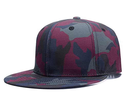Unisex Camouflage Baseball Cap,Classic Army Camo Adjustable Snapback Flat Bill Brim Trucker Hat Red Green Blue