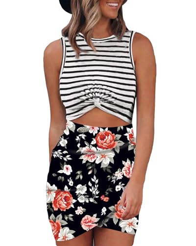 BTFBM Women 2025 Summer Sleeveless Casual Crewneck Bodycon Tank Dress Cutout Twist Slim Wrap Club Party Evening Dresses(Tie Dye Purple Red, Small)