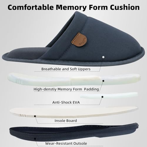 WALKFUN Comfortable House Slippers for Men Full Toe Comfortable Indoor Slip on Warm Slides Sandals with Memory Foam for Bedroom,Indoor Home(Coffee 11-12)