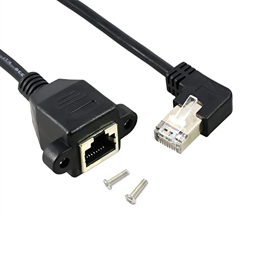 GELRHONR Right Left RJ45 Ethernet Extension Cable with Panel Installation for Router Modem Smart TV PC Computer LaptopI (Left Angle Black-50CM)