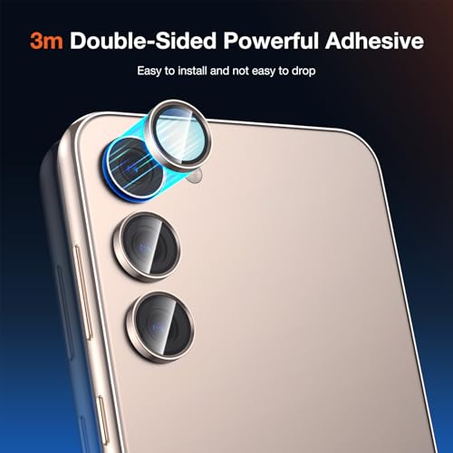 KUZOOM 2Pack 9H Auto Alignment HD Camera Lens Protector for Samsung Galaxy S24,Metal Individual Ring Back Screen Camera Cover Film Decoration Accessories,Case Friendly Scratch Resistant (Gold)