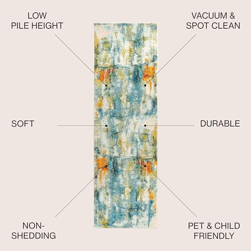 JONATHAN Y Modern Abstract Waterfall Blue/Cream Runner Rug, 2x8, Contemporary POP, Transitional, Easy-Cleaning for Living Room, Bedroom, Kitchen, Pet Friendly, Non-Shedding (CTP100A-28)