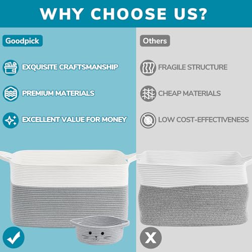 Goodpick Toy Basket, Large Basket Blanket Storage for Living Room, Baskets for Gifts Empty, Nursery Laundry Basket for Dirty Clothes Pillows Towel, 21.6" x 14.9" x 11.8", White & Grey