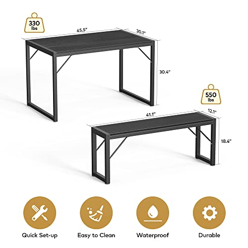 Gizoon 45.5" Dining Table Set for 4, Kitchen Table Set with 2 Benches, Dining Room Table Set with Metal Frame & MDF Board, Space-Saving Dinette for Kitchen, Dining Room -Black