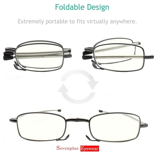 sevenplus 3 Pack Reading Glasses Blue Light Blocking, Anti UV Glare, Foldable Computer Spring Hinge Readers for Women Man 5.0X