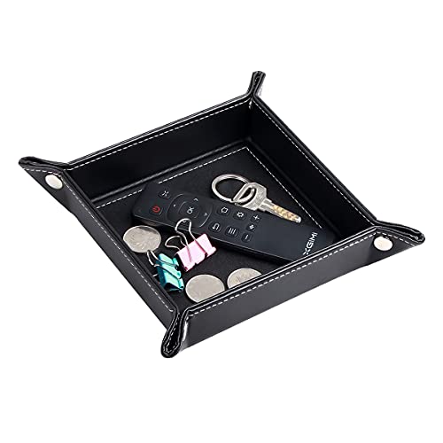 YAPISHI Key Dish Bowl for Men, Entryway Catchall Holder Bedside Table Valet Tray for Pocket Stuff, PU Leather Nightstand Organizer for Dice/Coins/Wallet/Watch/Rings/Sunglasses, Dresser/Coffee Table