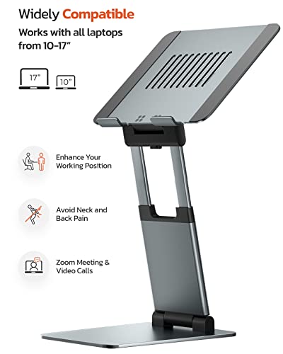 Sit to Stand Laptop Stand, Promote Healthy Posture, Ergonomic Standing Computer Stand, Tall Height Adjustable Laptop Riser, Reduce Neck Pain Compatible with MacBook Air Pro, All Laptops 10-17"-Gray