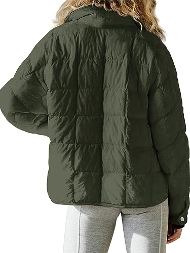 Muchpow Women's Lightweight Down Coat Long Sleeve Full Zipper Oversized Packable Short Puffer Jackets(Army Green,Small)