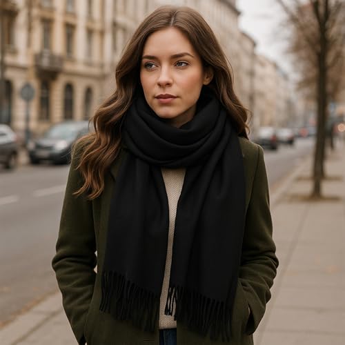 PCIQUTE Women's Faux Cashmere Plaid Scarf - Ultra-Soft Winter Wrap | Vintage Checkered | Christmas Gift (Plaid,Orange)