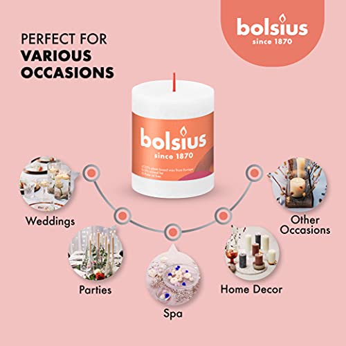 BOLSIUS 4 Pack Fresh Olive Rustic Pillar Candles - 2.75 X 5 Inches - Premium European Quality - Includes Natural Plant-Based Wax - Unscented Dripless Smokeless 60 Hour Party and Wedding Candles