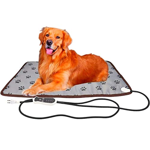 Dog Heating Pad Heated Dog Bed,Large Heated Cat Bed,Electric Warming Pad for Dog House,Heating Pad for Small Medium Animal Puppy,34"x21" (with Timer, Paw Print)