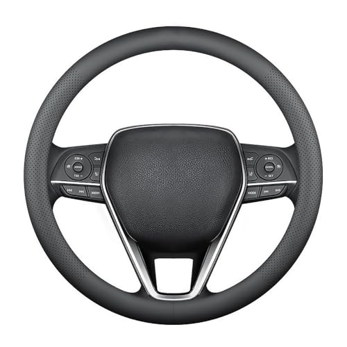 LKWLIKEI Nappa Premium Leather car Steering Wheel Cover, Non-Slip, Breathable, Universal 15 inches, Black.
