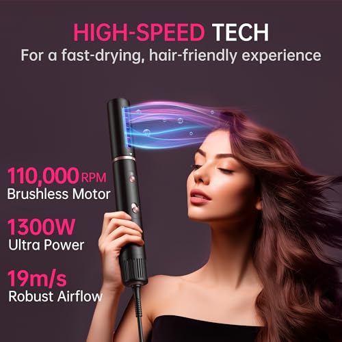 SKIMI Blow Dry Brush Hair Dryer Brush, 110000RPM High-Speed Hot Air Styler, for Fast Drying Curling Volumizing Straightening & Styling, Black & Pink
