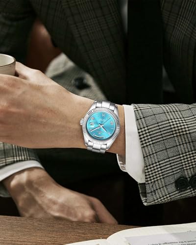 GUANHAO Men's Automatic Mechanical Business Luxury Watch,40mm Luminous Dial,100 Meter Water Resistant,Luxury Fashion Business Casual Sport Designer Watch with Calendar Function,Stainless Steel Strap.