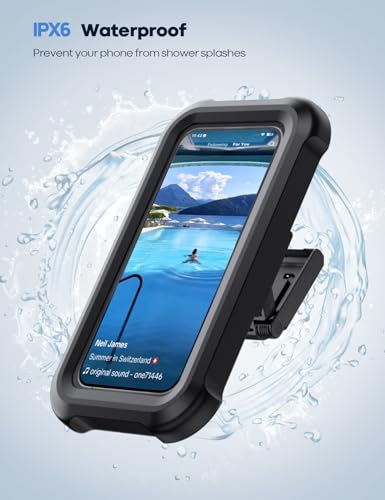 Lamicall Shower Phone Holder Waterproof - 480° Rotatable Retractable Adjustable Shower Phone Case Holder, Bathroom Wall Phone Mount Stand Water Proof Case, Shower Accessories for 4-7" Phones, Black