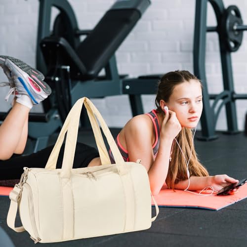 LEDAOU Duffle Bag for Travel, Gym Bag for Women, Lightweight Carry-on Tote, Weekender Overnight Bag with Wet Pocket, Workout Bag (Beige)