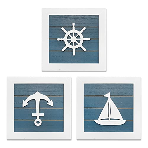 Framed Set of 3 Seashells and Starfish Coastal 3D Wall Art,Ocean Inspired Beach Decorations Beach Wall Decor for Bathroom or Coastal Bedroom (Cape Cod)