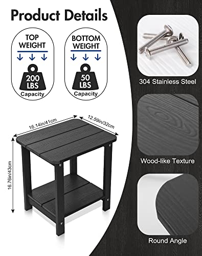 Tikea, Black Adirondack Outdoor Side Table, 16.7'' x 12.6'' x 16.7'', Weather Resistant, Double End Table for Patio, Garden, Lawn