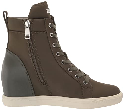DKNY Women's Essential High Top Lace Up Slip On Wedge Sneaker, Army Green, 5