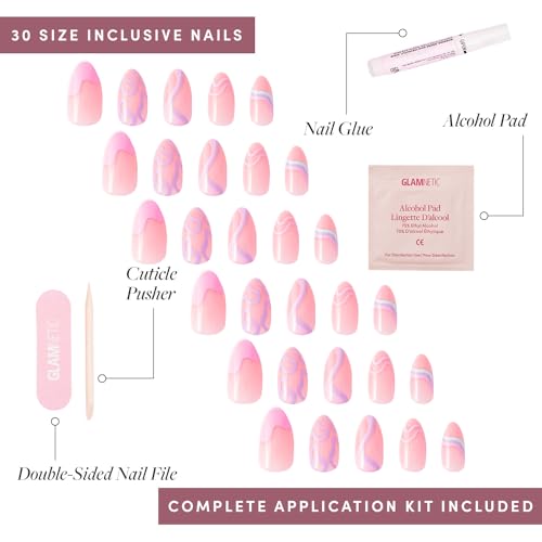 Glamnetic Press On Nails - Wild Card | Opaque UV Finish Short Pointed Almond Shape, Reusable Pastel Nails in 12 Sizes - 24 Nail Kit with Glue