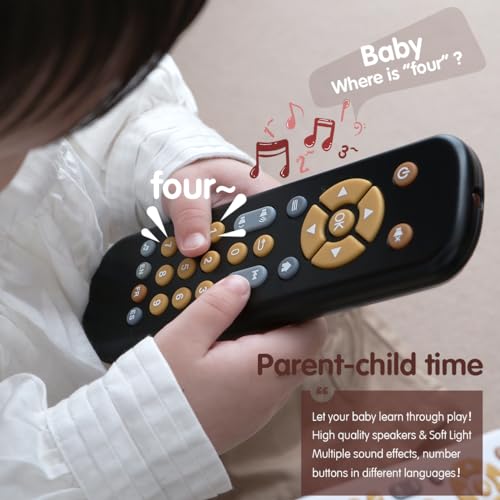 Nueplay Baby TV Remote Control Toy with Light and Sound, Toddler Realistic Controller with 3 Languages, Early Educational Learning Musical Toys, Preschool Infant Boys Girls 6, 12, 18 Months, Black