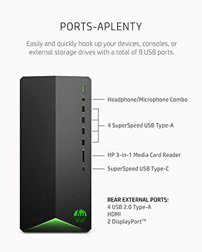 HP Pavilion Gaming PC, AMD Ryzen 7 5700G Processor, 16 GB SDRAM, 512 GB SSD, Windows 11 Pro, Wi-Fi 5 & Bluetooth Combo, 9 USB Ports, Pre-built Gaming PC Tower, Mouse and Keyboard (TG01-2360, 2021)