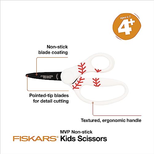 Fiskars® MVP Non-stick Pointed-tip Kids Scissors, Baseball (5 in.)