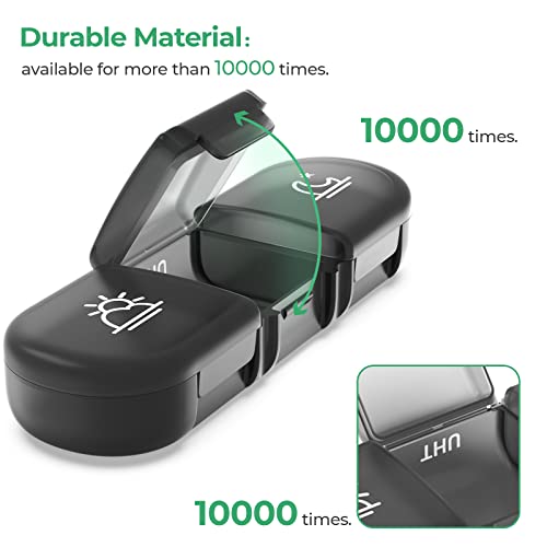 PULIV Weekly Pill Organizer 3 Times a Day, Portable Travel Pill Box 7 Day with Large Pill Containers, Light-Proof Pill Case for Vitamins, Medication, Supplements and Fish Oils (Black)
