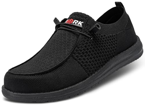 LARNMERN Steel Toe Loafers Women Slip On Work Safety Shoes Lightweight Comfortable Walking Sneakers Casual(7.5 Women, Black Pink)